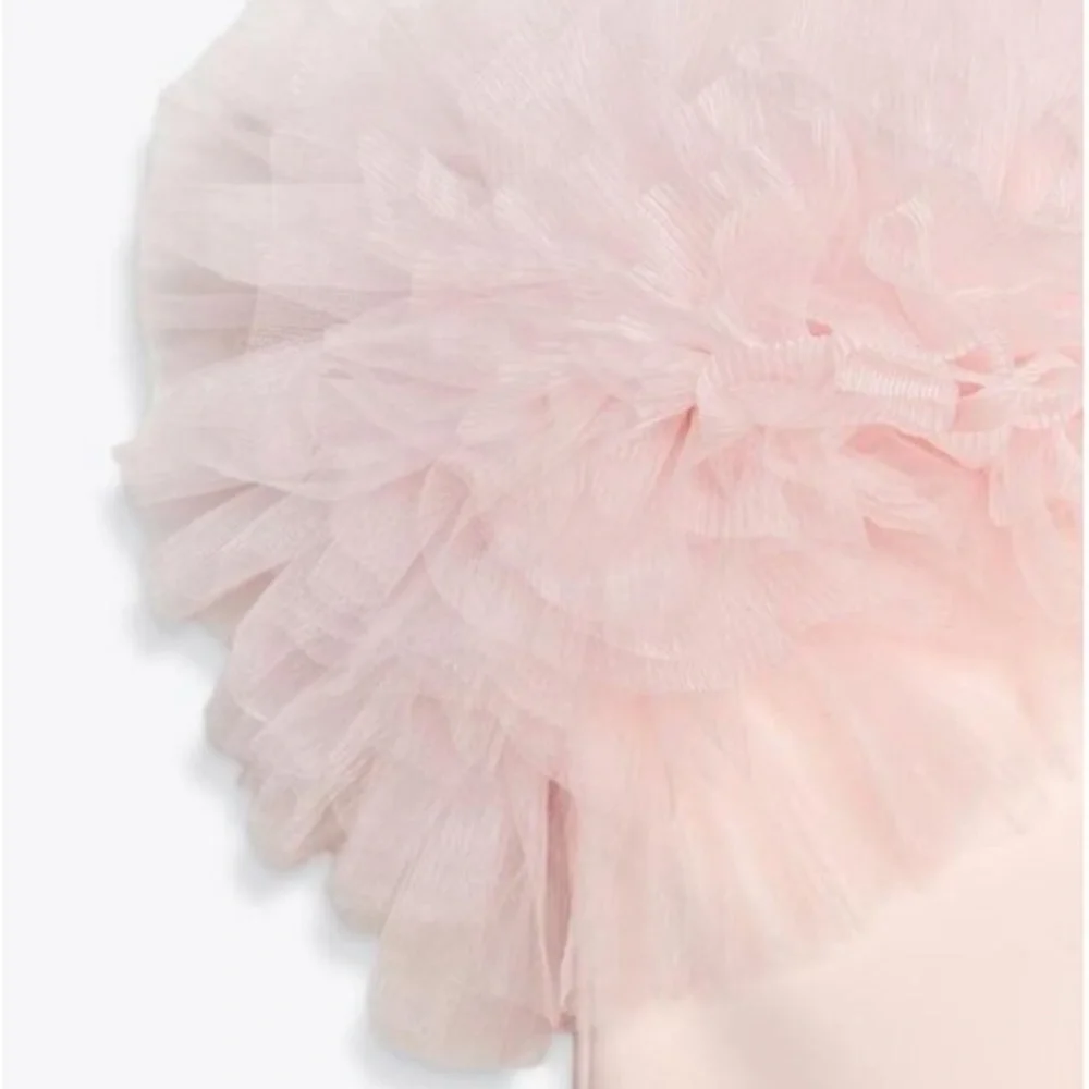 NWT ZARA SHORT TULLE VOLUMINOUS Mini DRESS Pastel Pink Size Small 4772/334 - Picture 8 of 10